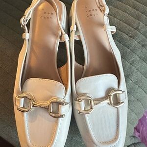 A New Day Women's White Loafers with Silver Buckle